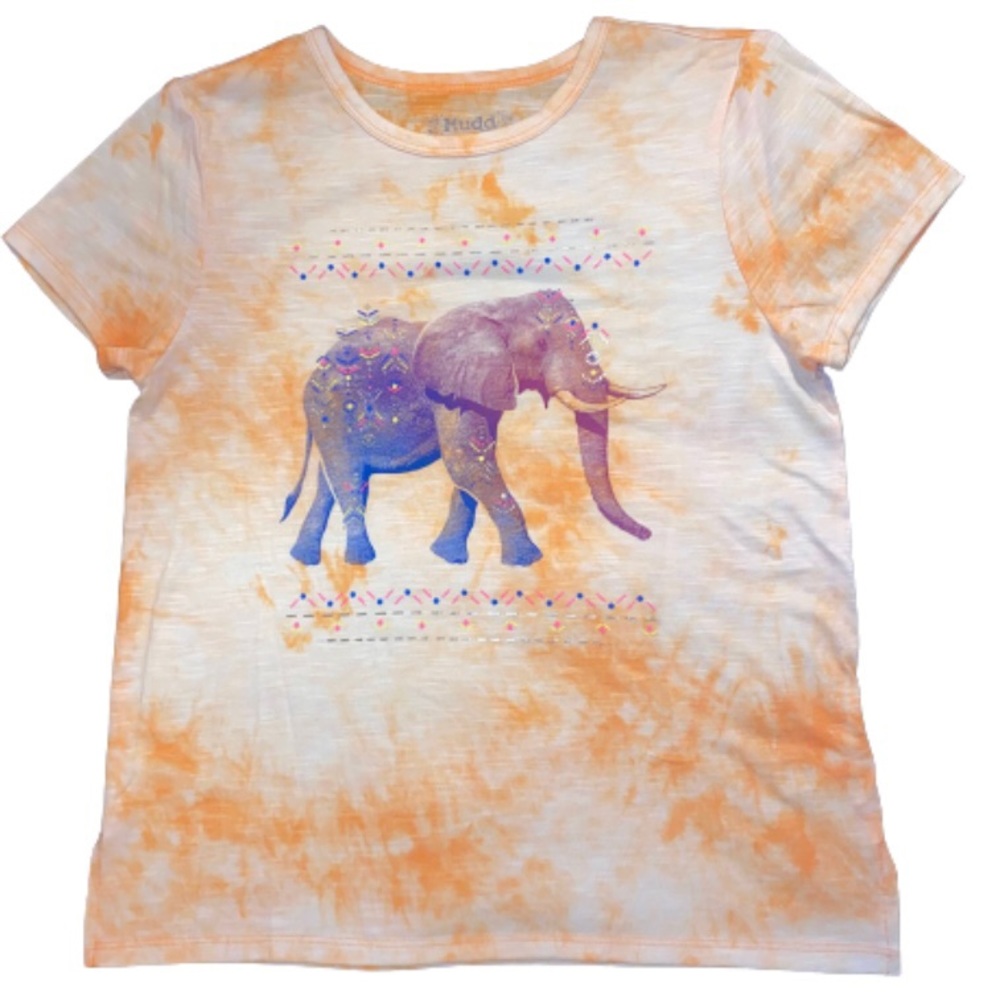 Mudd Girls Large (10/12) Boho Orange Tie Dye Elephant T-Shirt